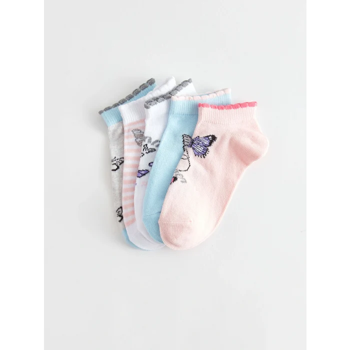 LCW Kids Pembe Desenli Kız Çocuk Patik Çorap 5li