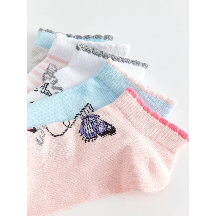 LCW Kids Pembe Desenli Kız Çocuk Patik Çorap 5li