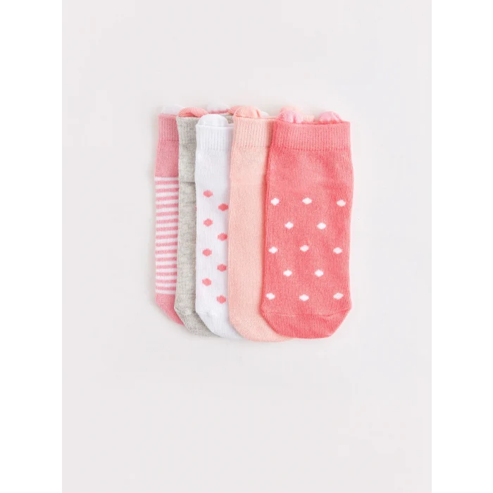 LCW Kids Pembe Desenli Kız Çocuk Patik Çorap 5li