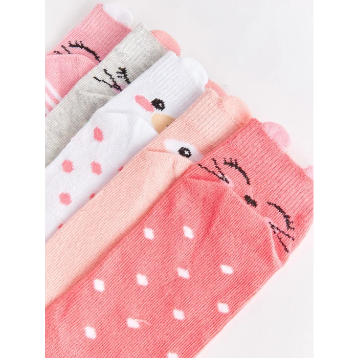 LCW Kids Pembe Desenli Kız Çocuk Patik Çorap 5li