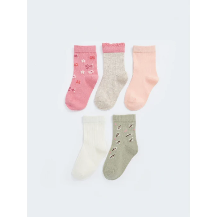 LCW baby Pembe Baskılı Kız Bebek Soket Çorap 5li