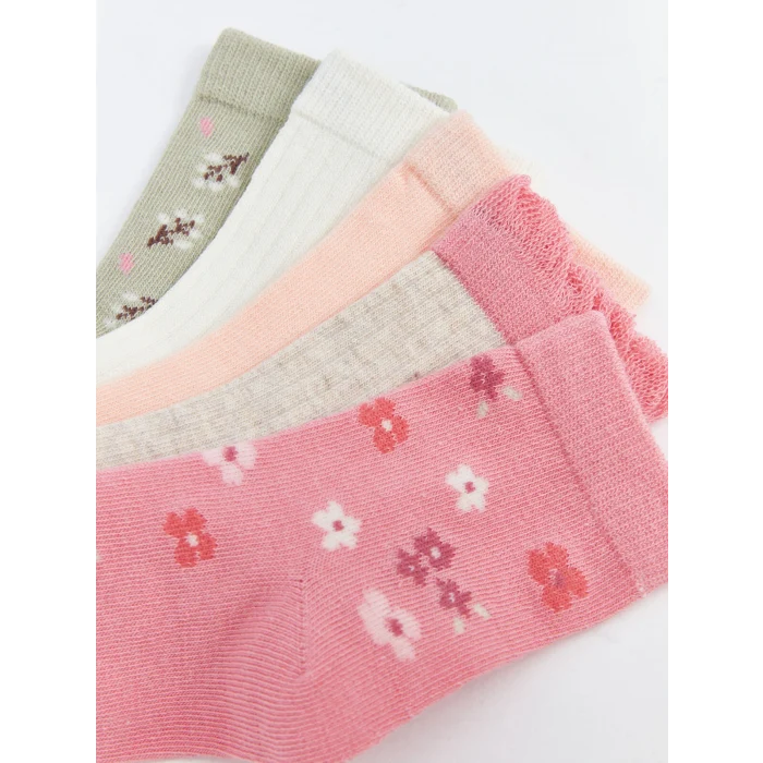 LCW baby Pembe Baskılı Kız Bebek Soket Çorap 5li