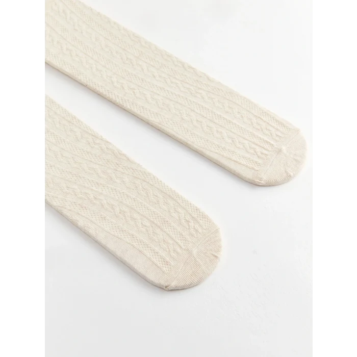 LCW baby Bej Kendinden Desenli Kız Bebek Külotlu Çorap 2li