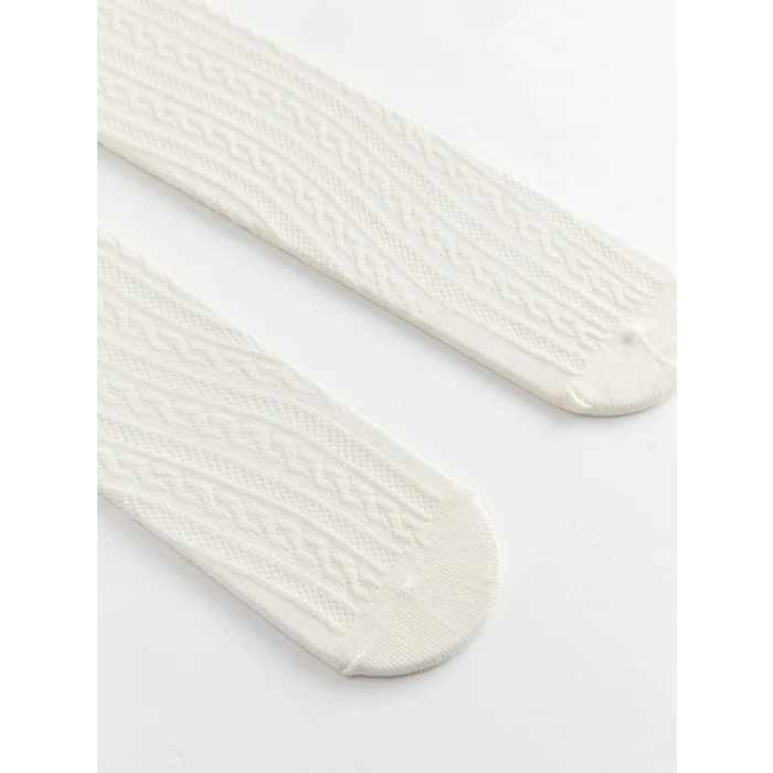 LCW baby Bej Kendinden Desenli Kız Bebek Külotlu Çorap 2li