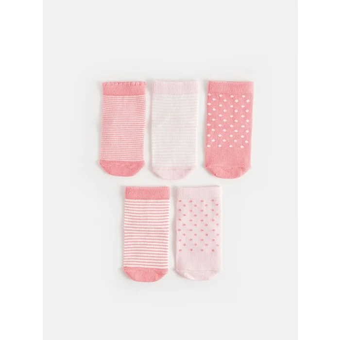 LCW baby Pembe Desenli Kız Bebek Soket Çorap 5li