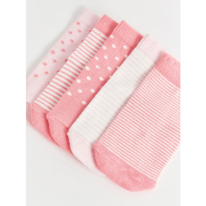LCW baby Pembe Desenli Kız Bebek Soket Çorap 5li