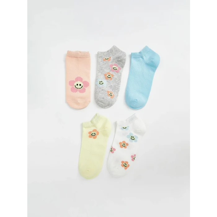 LCW Kids Pembe Desenli Kız Çocuk Patik Çorap 5li