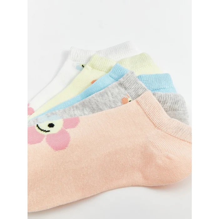 LCW Kids Pembe Desenli Kız Çocuk Patik Çorap 5li