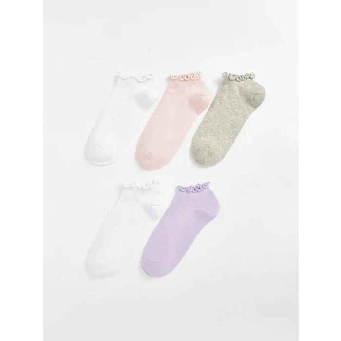LCW Kids Ekru Basic Kız Çocuk Patik Çorap 5li