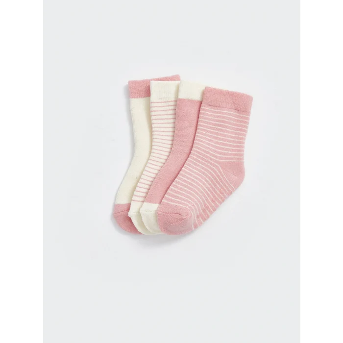 LCW baby Pembe Çizgili Kız Bebek Soket Çorap 4lü