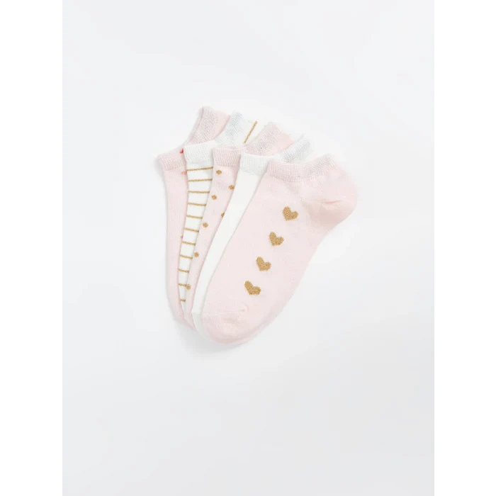 LCW Kids Pembe Desenli Kız Çocuk Patik Çorap 5li