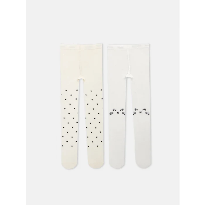 LCW baby Ekru Desenli Kız Bebek Külotlu Çorap 2li