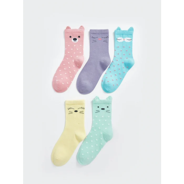 LCW Kids Pembe Desenli Kız Çocuk Soket Çorap 5li