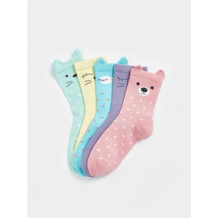 LCW Kids Pembe Desenli Kız Çocuk Soket Çorap 5li
