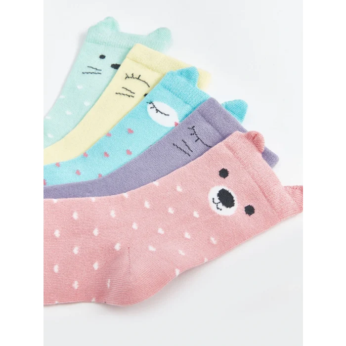LCW Kids Pembe Desenli Kız Çocuk Soket Çorap 5li