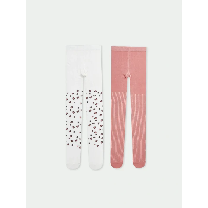 LCW baby Ekru Baskılı Kız Bebek Külotlu Çorap 2li