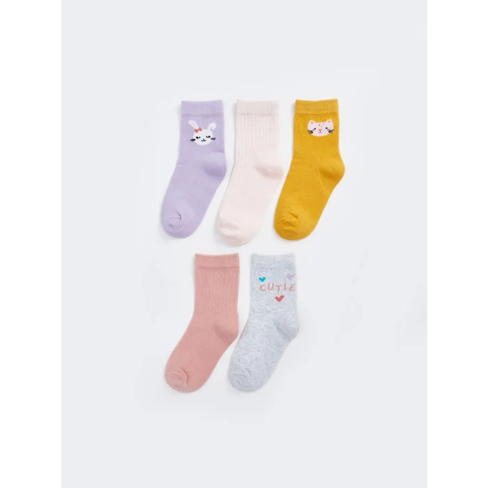LCW baby Lila Baskılı Kız Bebek Soket Çorap 5li