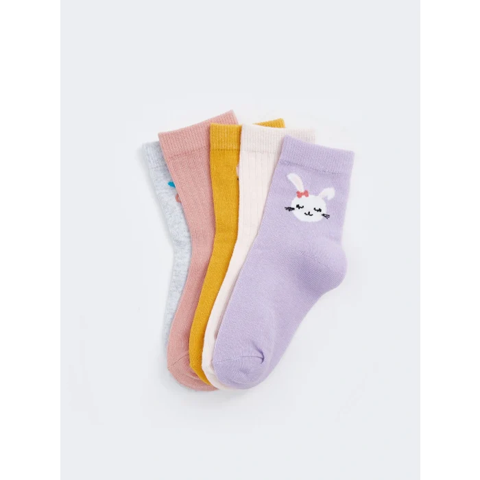LCW baby Lila Baskılı Kız Bebek Soket Çorap 5li