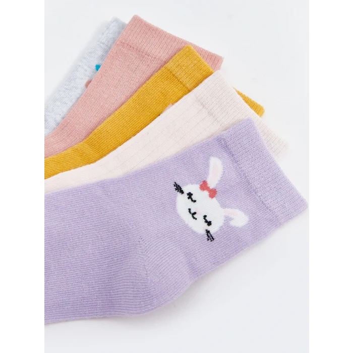 LCW baby Lila Baskılı Kız Bebek Soket Çorap 5li
