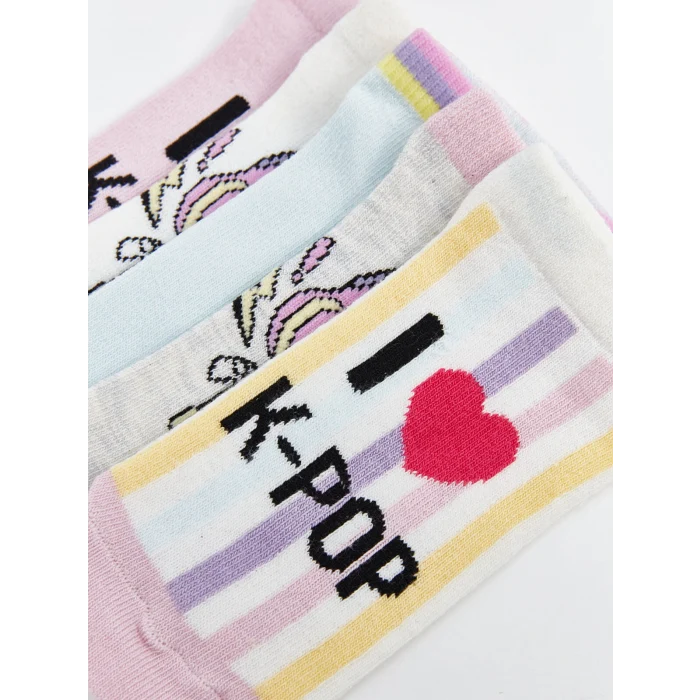 LCW Kids Karişik K-pop Desenli Kız Çocuk Patik Çorap 5li