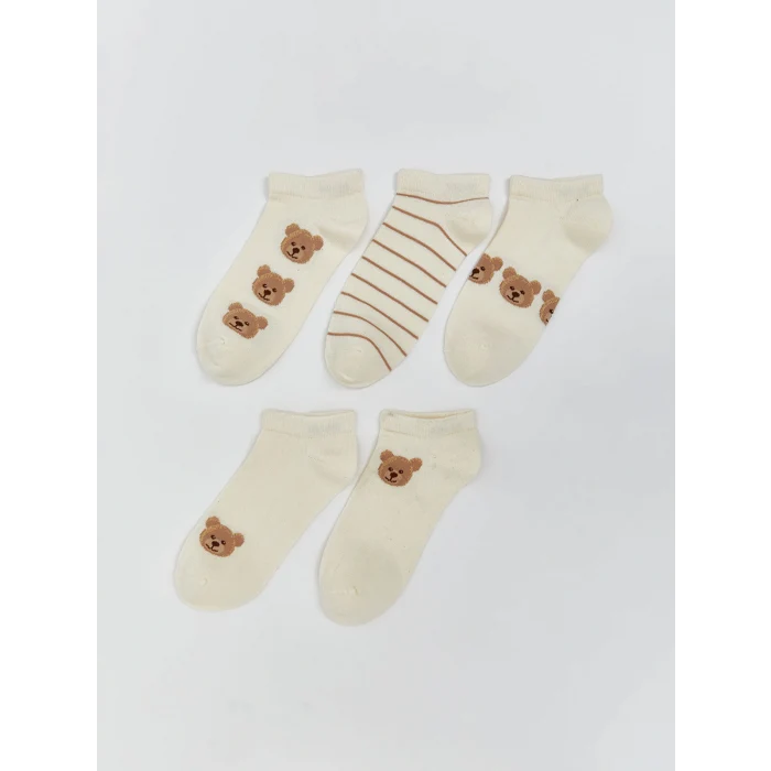 LCW DREAM Beyaz Ayı Teddy Baskılı Kadın Patik Çorap 5li