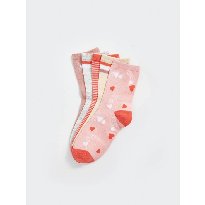 LCW Kids Pembe Desenli Kız Çocuk Soket Çorap 5li