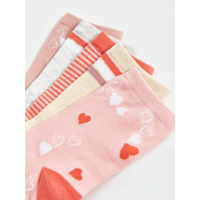 LCW Kids Pembe Desenli Kız Çocuk Soket Çorap 5li