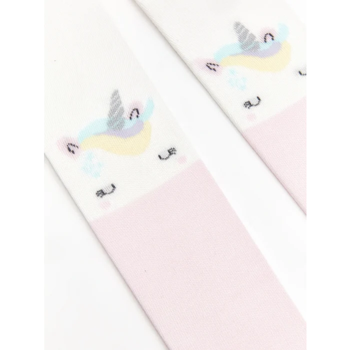 LCW baby Ekru Desenli Kız Bebek Külotlu Çorap 2li