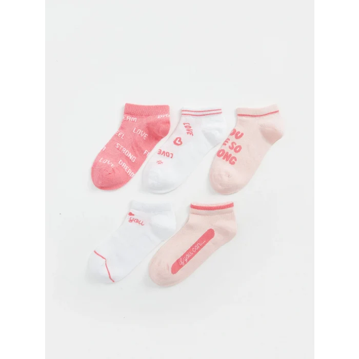 LCW Kids Pembe Desenli Kız Çocuk Patik Çorap 5li