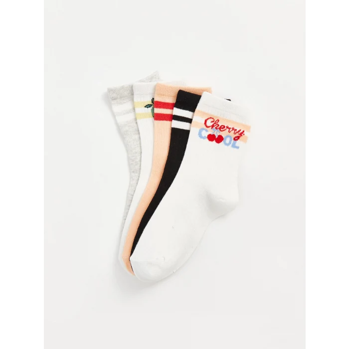 LCW Kids Ekru Desenli Kız Çocuk Soket Çorap 5li