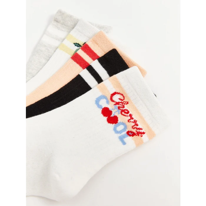 LCW Kids Ekru Desenli Kız Çocuk Soket Çorap 5li