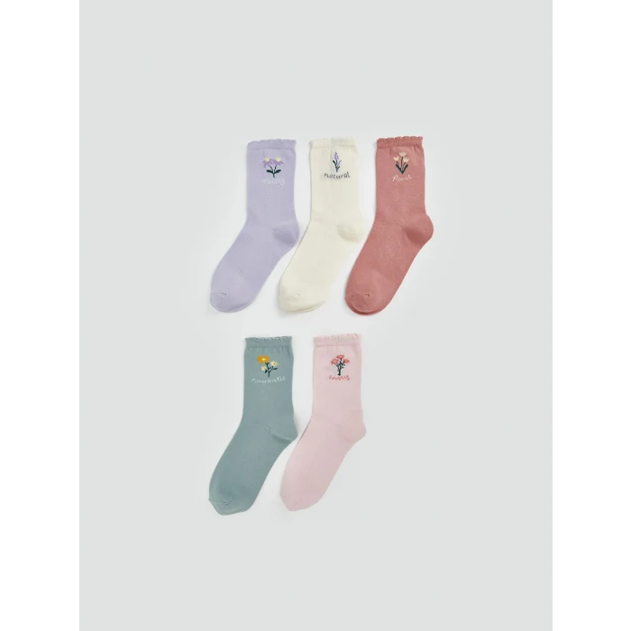 LCW DREAM Lila Çiçekli Kadın Soket Çorap 5li