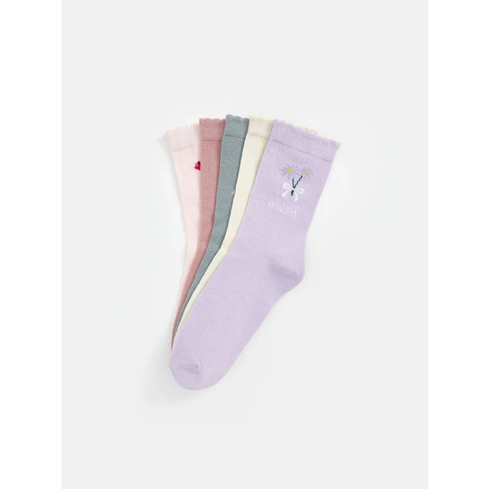 LCW DREAM Lila Çiçekli Kadın Soket Çorap 5li