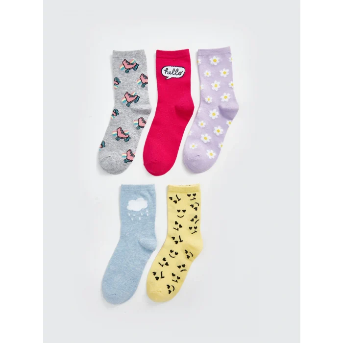 LCW Kids Gri Desenli Kız Çocuk Soket Çorap 5li