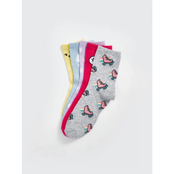 LCW Kids Gri Desenli Kız Çocuk Soket Çorap 5li
