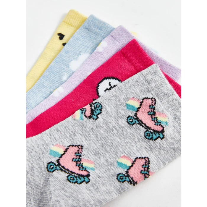 LCW Kids Gri Desenli Kız Çocuk Soket Çorap 5li