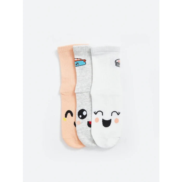 LCW Kids Mercan Desenli Kız Çocuk Soket Çorap 3lü