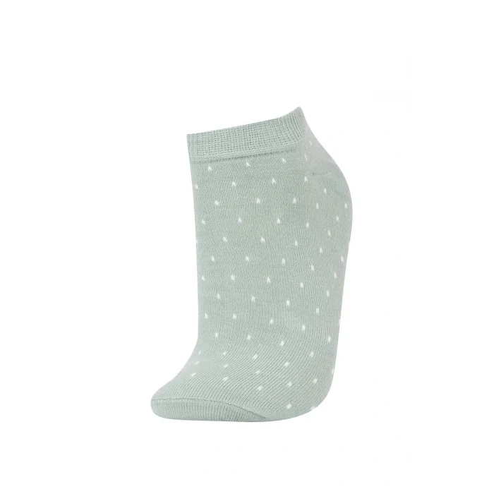 Defacto Y6670 Çok Renkli Kadın 5li Pamuklu Puantiyeli Çizgili Patik Çorap