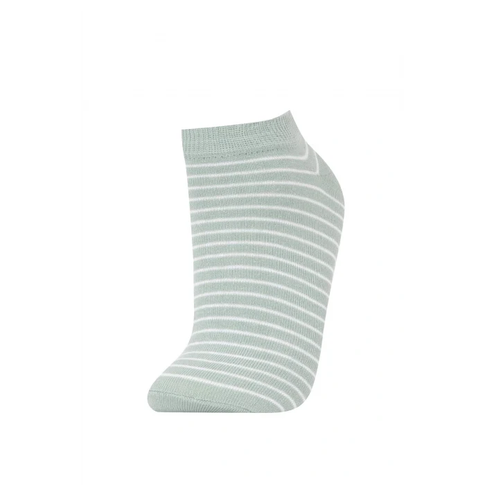 Defacto Y6670 Çok Renkli Kadın 5li Pamuklu Puantiyeli Çizgili Patik Çorap