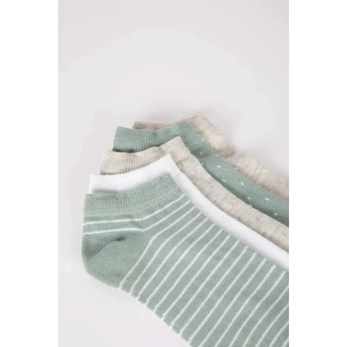 Defacto Y6670 Çok Renkli Kadın 5li Pamuklu Puantiyeli Çizgili Patik Çorap