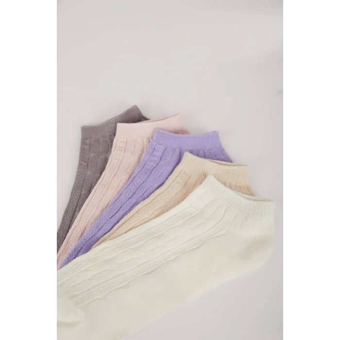 Defacto E2126 Çok Renkli Kadın Rahat Lastikli 5li Pamuklu Patik Çorap