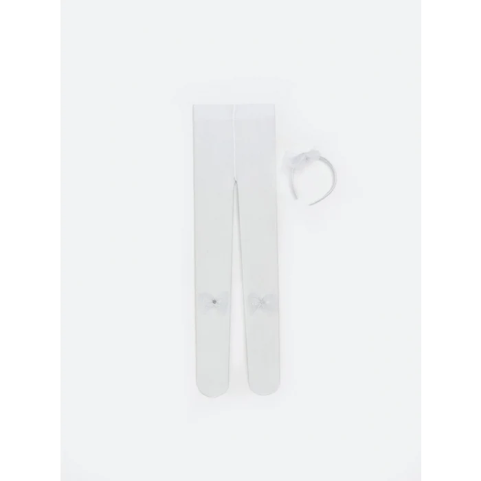 LCW Kids Beyaz Fiyonk Detaylı Kız Çocuk Külotlu Çorap ve Taç