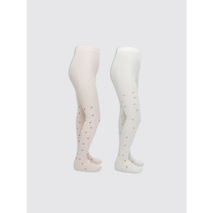 LCW Kids Pembe Fiyonk Desenli Kız Çocuk İnce Külotlu Çorap 2li