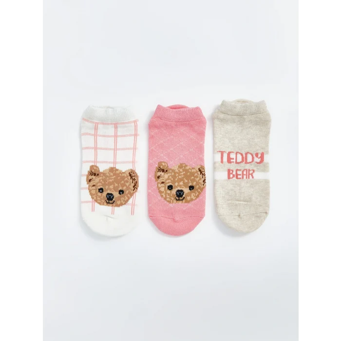 LCW Kids Ekru Ayı Teddy Desenli Kız Çocuk Patik Çorap 5li