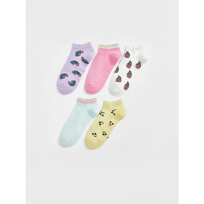 LCW Kids Lila Desenli Kız Çocuk Patik Çorap 5li