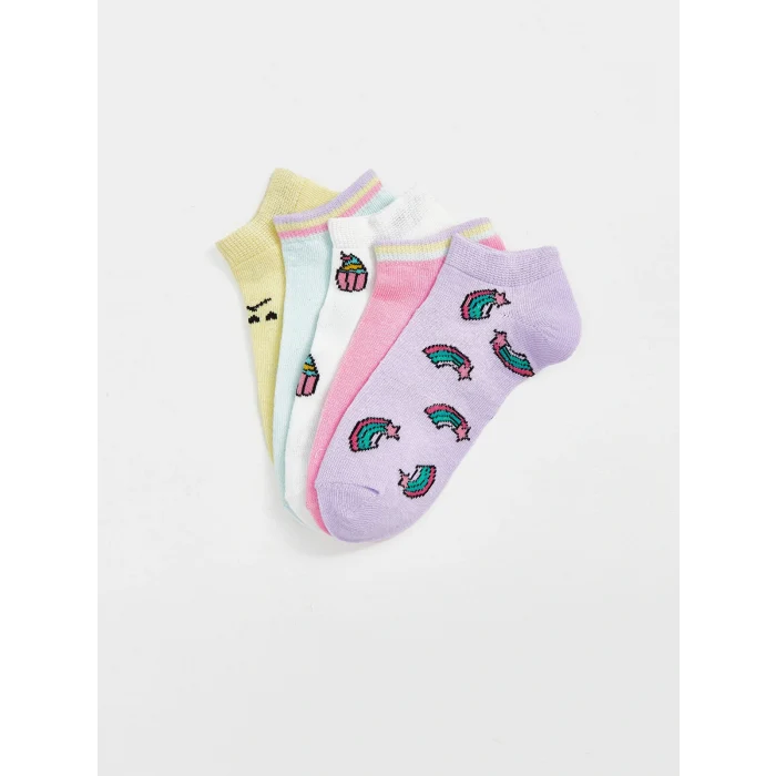 LCW Kids Lila Desenli Kız Çocuk Patik Çorap 5li
