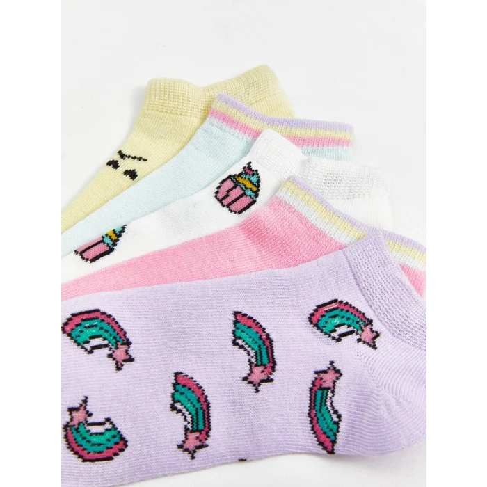 LCW Kids Lila Desenli Kız Çocuk Patik Çorap 5li