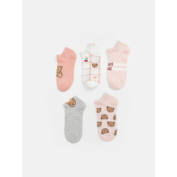 LCW Kids Mercan Ayı Teddy Desenli Kız Çocuk Patik Çorap 5li