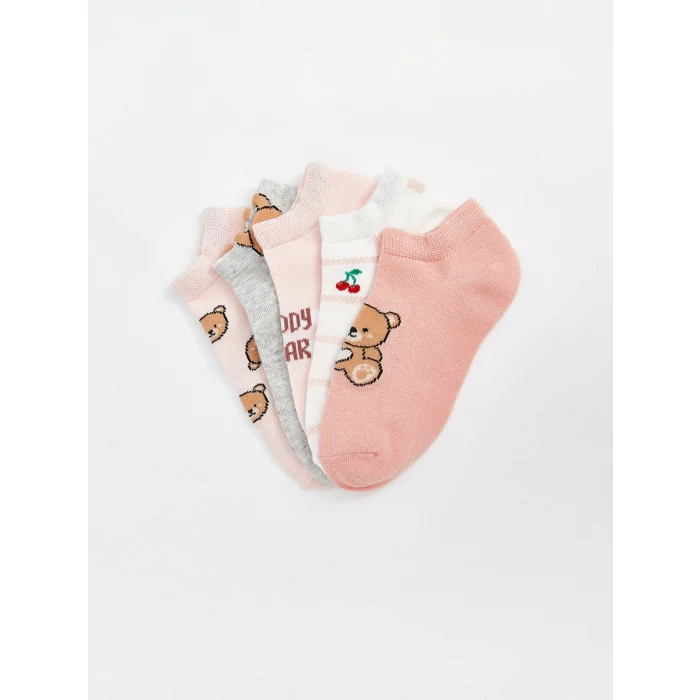 LCW Kids Mercan Ayı Teddy Desenli Kız Çocuk Patik Çorap 5li