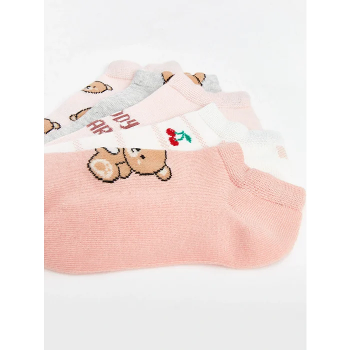 LCW Kids Mercan Ayı Teddy Desenli Kız Çocuk Patik Çorap 5li